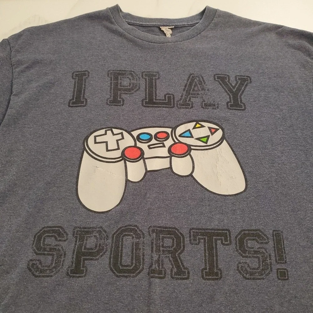 Vtg Graphic Video Game‎ Controller Tee Size XL Play Sports Gamer Tee Shirt Gray